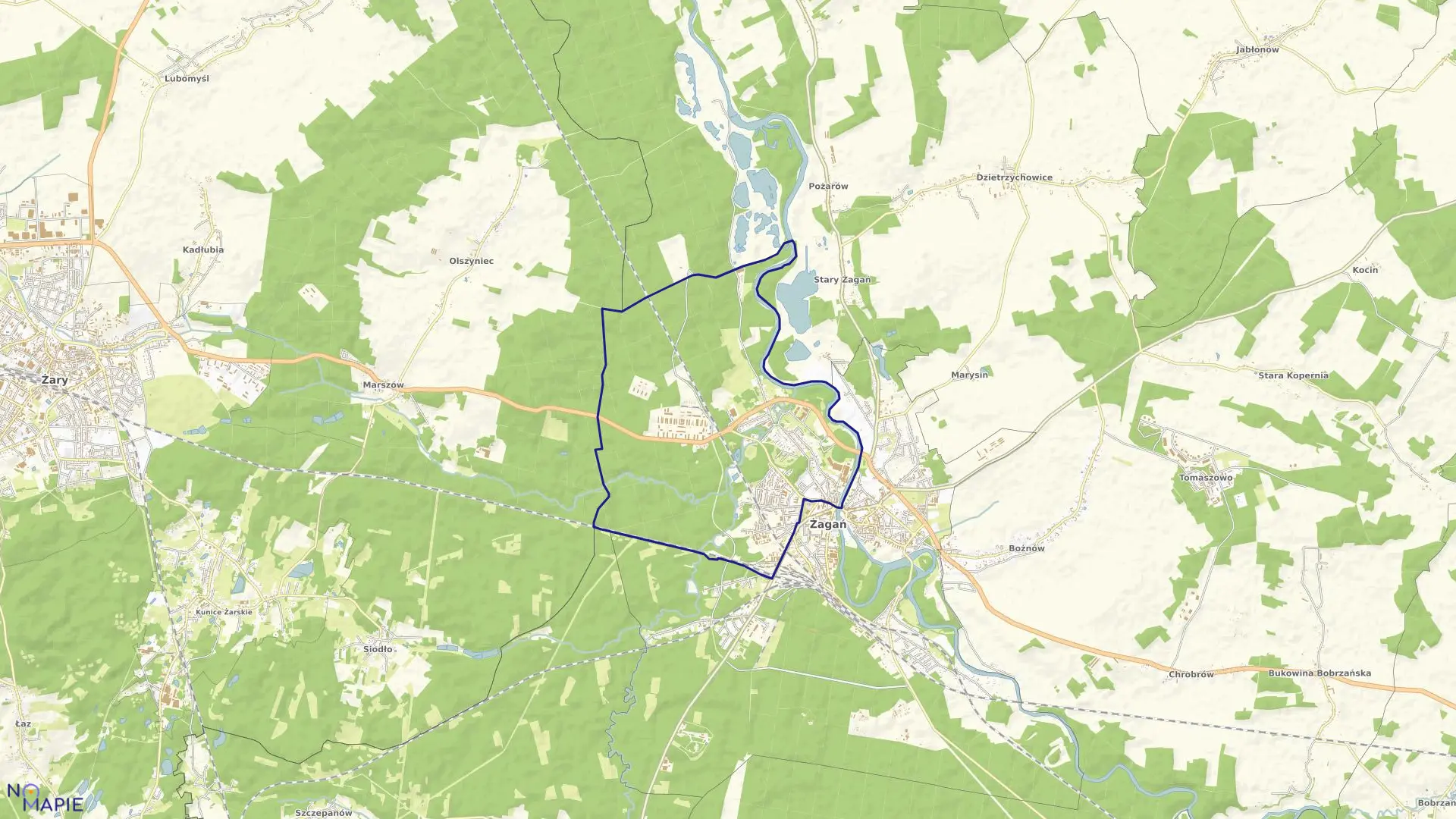 Mapa obrębu 0001 Żagań w mieście Żagań