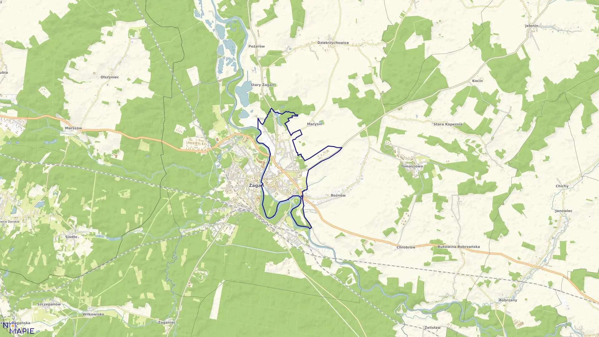 Mapa obrębu 0002 Żagań w mieście Żagań